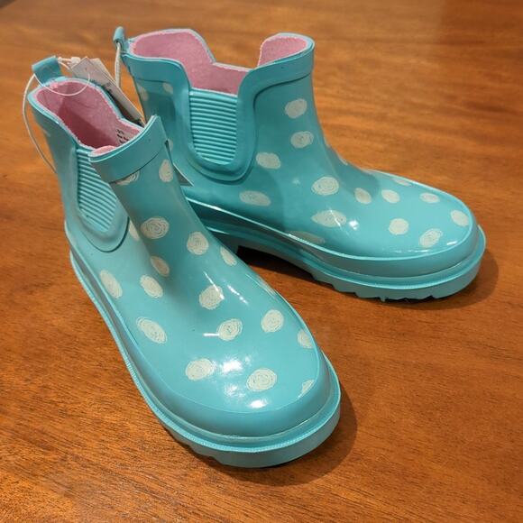Cat & Jack Polka Dot Rubber Rain boots  Size L 9/10 Ankle boots NEW with Tags - Picture 3 of 7